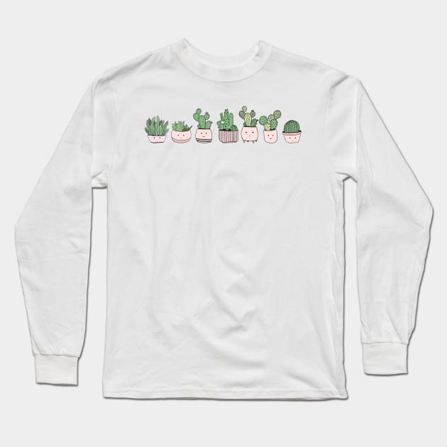 Cute smiling succulents in flowerpots Long Sleeve T-Shirt by bigmomentsdesign